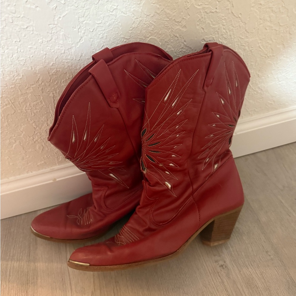 Red Western Cowgirl Leather Boots